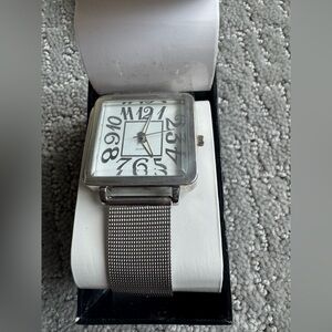 Accutime Silver Tone Square Quartz Watch